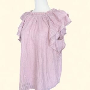 LOFT Pink Ruffle Sleeve Chiffon Blouse